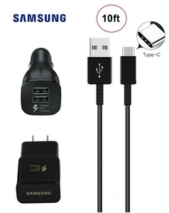 10 FT Type C Cable Samsung Galaxy Note 9 S8 Plus S10e OEM Fast Car Wall Charger - Picture 1 of 16