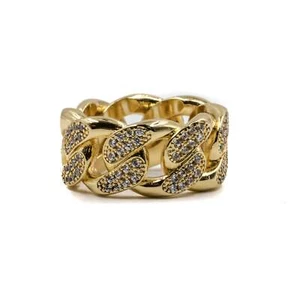 Studded Cuban Link Ring - 18K Gold Plated - Picture 1 of 5