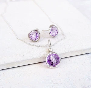 Alexandrite Crystal Necklace Earring Set June Birthstone Silver Gift Wrapped - Picture 1 of 6
