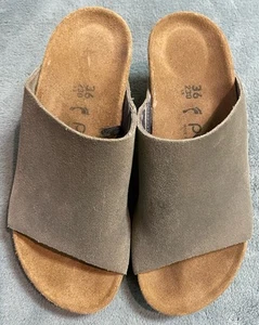 Birkenstock Papillio Namica Metallic Olive Suede Wedge Cork Sandals Size 36 W5 - Picture 1 of 13
