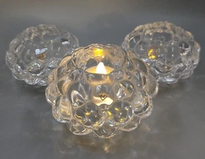 **Orrefors Schweden 3er Set Kristall Himbeere Windlicht/Teelichthalter, gemarkt** - Bild 1 von 8