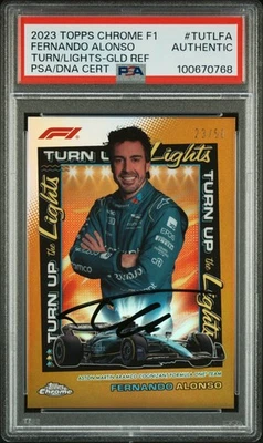 FERNANDO ALONSO FIRMADO F1 TOPPS 2023 ENCIENDE LAS LUCES ORO 23/50 PSA AUTÉNTICO Foto 1 de 2