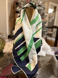 Bufanda J. D’ormont Paris De Colección Años 60 Estampado Geométrico Blanco Azul Verde Estilo Seda - Imagen 1 de 7