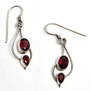 Garnet deep red large multi gemstone abstract sterling silver drop earrings - Picture 1 of 7