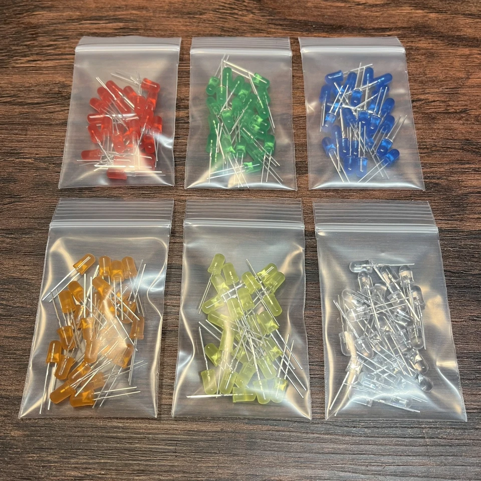 (150 Pieces) 5mm LED Lot Red, Green, Blue, Orange, Yellow, White 25 Each - Image 1 of 1