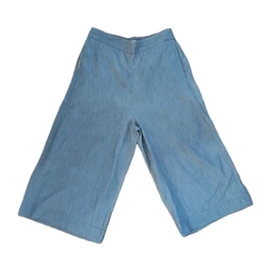 Pantalones para mujer Madewell grandes azules pierna ancha elásticos clásicos mezcla de lino - Imagen 1 de 8