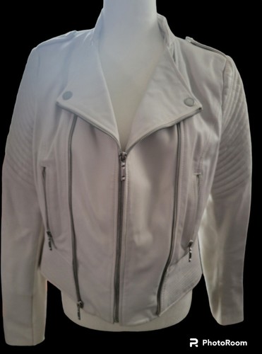 OFF WHITE Womens Leather jacket BCBG Maxazria Color off White ivory Size MEDIUM Nwd READ