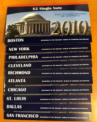 2010 $2 Single Note BEP Collection - 10 Districts -Series 2003A- Prefix 2010 - Image 1 of 4