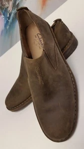 Clarks Men's Step Slip-on Loafer Dark Brown Oiled Leather Casual Shoes 10m EUC - Picture 1 of 11