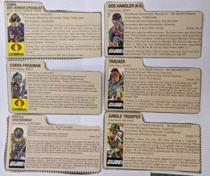 1980's Gijoe Hasbro File Card Lot Mutt Spirit Recondo Scrap Iron Eels Airtight 