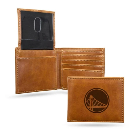Golden State Warriors Laser Engraved Leather Bifold Wallet [NEW] NBA Billfold ID Cover