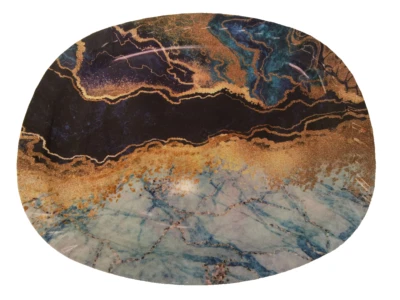 Bandeja de servir de plástico azul con diseño abstracto forma ovalada tamaño mediano Foto 1 de 4