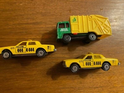 Two Vintage MAJORETTE TAXI CABS  & GARBAGE TRUCK ( FRANCE) - Image 1 of 3