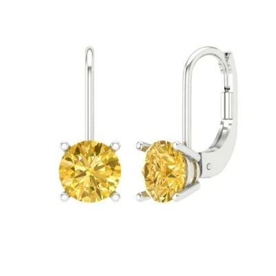 Yellow Zirconia Stud Earrings for Women, Lever Back (2 cttw, 6.5mm, Round-Cut) - Image 1 of 4