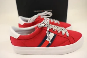 NEW TOMMY HILFIGER Size 9.5 Women's Sneaker Red Canvas FANTIM Logo Low $99 - Picture 1 of 7