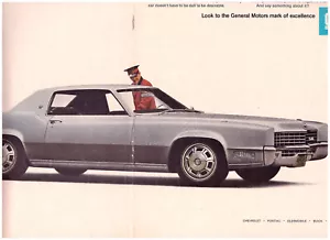 Pubblicità GM del 1967 con la Cadillac Fleetwood Eldorado avanzata, pubblicità rivista 2pp - Foto 1 di 1