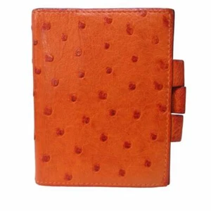 Hermes Authentic Agenda Mini Ostrich Leather Planner Notebook Cover Orange VN04 - Picture 1 of 9