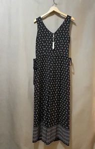 NWT Max Studio Women Sleeveless V-Neck Chiffon Tie Waist Jumpsuit SZ S Black Geo - Picture 1 of 16