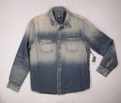 NSF Clothing Chaqueta Para Hombres Grande Azul Frente a Presión Denim Chamarra Ropa de Trabajo Sobrecamisa Foto 1 de 4