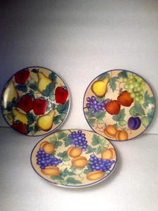 Vintage Decorative Plates Apples And Fruit pears grapes Decor colorful set of 3 - Picture 1 of 6