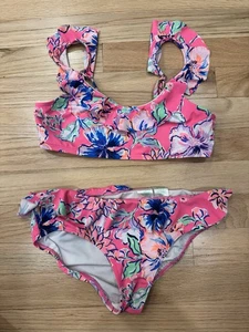Lilly Pulitzer Girl's Mini Kasme Bikini UPF 50+ Pink Isle Last Bud Not Least 10 - Picture 1 of 3