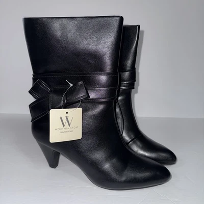 Worthington Dayna Black Booties 8 Low Heel Bow Accent Women's~In Box No Lid - Image 1 of 4
