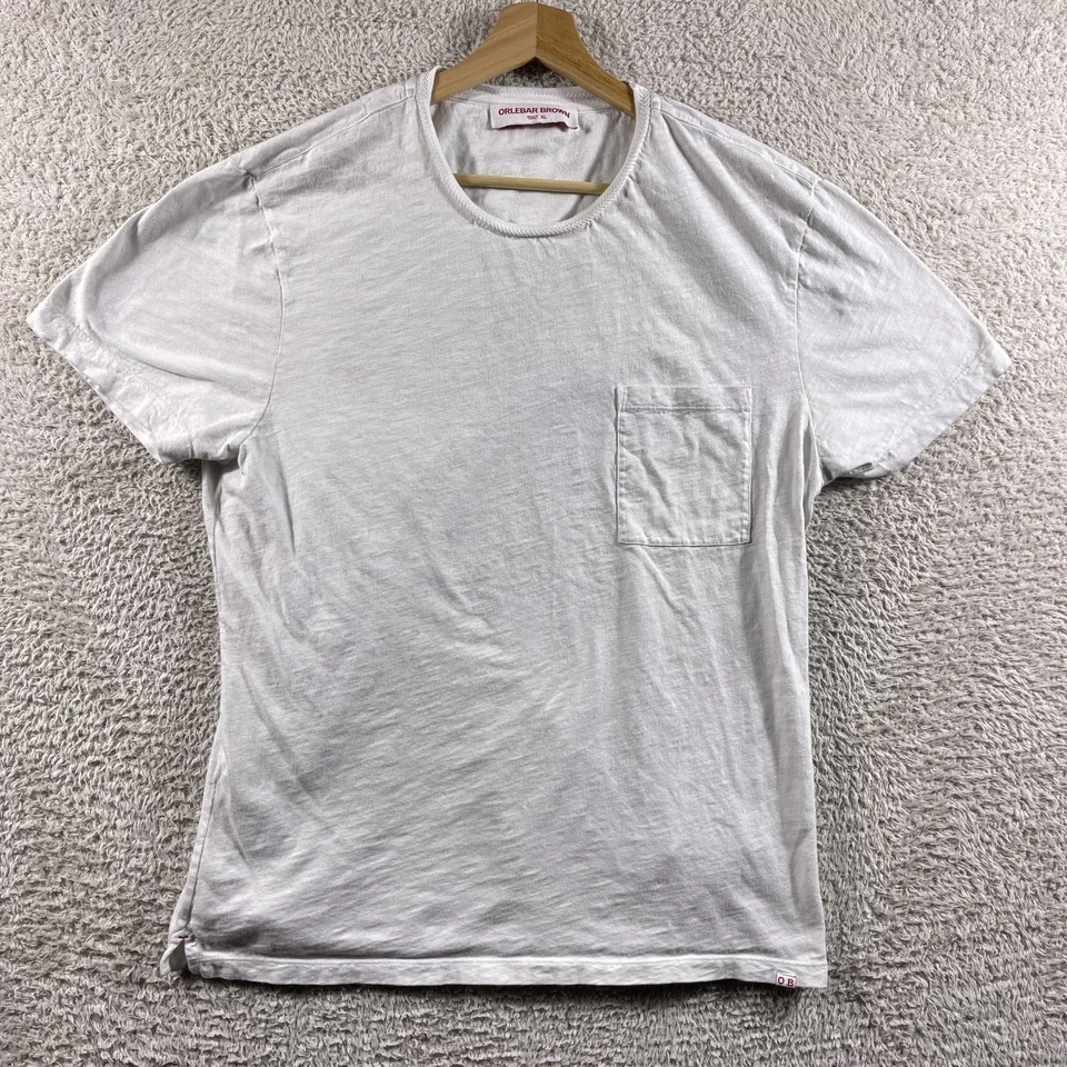 Camiseta Orlebar Marrón Para Hombre Talla XL Blanca Algodón Cuello Redondo Bolsillo Camiseta Informal Slub Foto 1 de 4