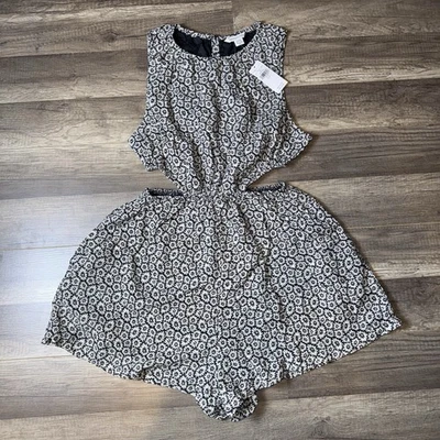 American Eagle 女式连身裤小号黑色白色黄色花卉 — 第 1/4 张图片