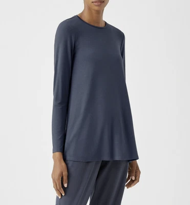 Eileen Fisher Women's Ocean Blue Fine Jersey Crew Neck Long Length Top Sz M - Image 1 of 4