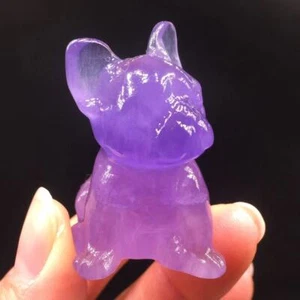 Natural Rainbow Fluorite Quartz Crystal Carved French Bulldog Healing Decora 44g - Picture 1 of 12