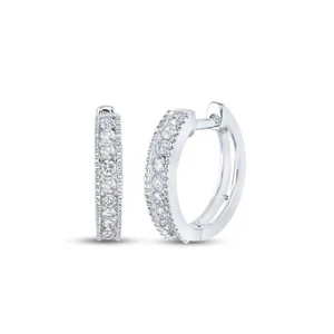 Pendientes redondos de aro de diamantes de oro blanco de 10 quilates para mujer 1/4 cttw - Imagen 1 de 1