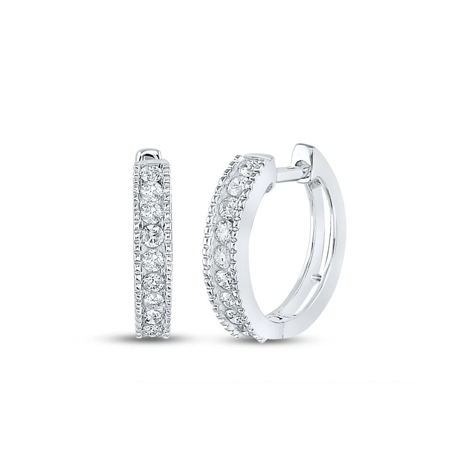 10kt White Gold Womens Round Diamond Hoop Earrings 1/4 Cttw - Image 1 of 1