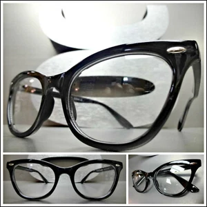 New Classic Vintage Retro 60's Cat Eye Style CLEAR LENS EYE GLASSES Black Frame - Picture 1 of 7
