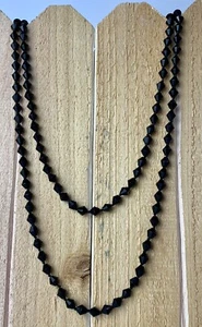 Vintage Jet Black Crystal Bicone Bead Hand-Knotted Long Necklace - 8mm x 54 in! - Picture 1 of 6