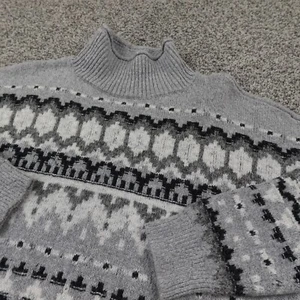 Abercrombie Fitch Sweater Womens L Gray Ragg Nordic Fair Isle Turtle Roll Neck - Picture 1 of 9