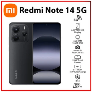 Xiaomi Redmi Note 14 5G 6GB+128GB BLACK Dual SIM Unlocked Android Cell Phone - Afbeelding 1 van 5