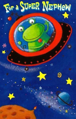Cute BIRTHDAY Card FOR YOUNG NEPHEW, Alien Ship by American Greetings + Envelope - Image 1 of 4