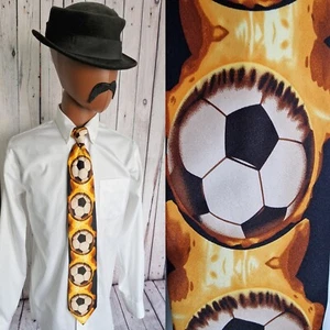 2002 Ties Football Theme Clip on Tie in Brown and Gold Polyester Geek AJ44 - Picture 1 of 9