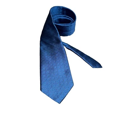 Corbata vintage Oscar de la Renta para hombre, logotipo de escritura, cuadros cuadrados azules 100 % seda Foto 1 de 4