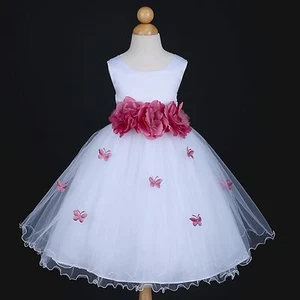 US-Verkäufer neu weiß/staubig Rose Hochzeit Party Schmetterling Blütenblätter Blume Mädchen Kleid - Bild 1 von 2