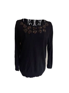 M&Co Women’s Jumper Size 12 Black Sparkly Embroidery 3/4 Sleeved Christmas - Picture 1 of 6