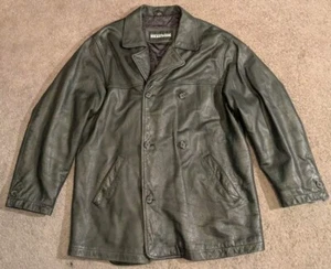 Vintage Kenneth Cole Double Breasted Black Leather Jacket Coat Men's Large - Picture 1 of 8