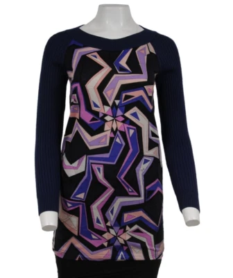 Emilio Pucci Midi Long Sleeve Crew Neck Dress  Size US 6 Blue Purple Wool Long - Image 1 of 4