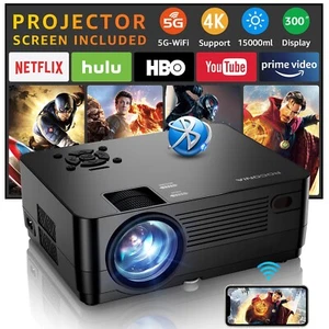 Projector 5g Wi-Fi Bluetooth 4k support Native 1080P ,15000LM Full HD - Picture 1 of 7