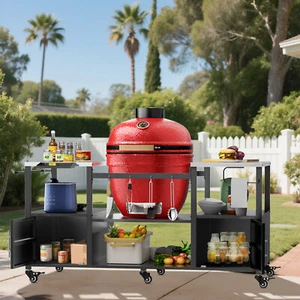 Grill Table for Big Green Egg Style BBQ Grill Cart w/ Storage for Kamado Joe Jr - Picture 1 of 18