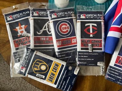 MLB Vertical Flag WinCraft  28" X 40" brewers braves rangers cubs twins astros - Image 1 of 4