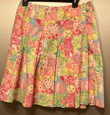 Falda envolvente de algodón Lilly Pulitzer frontal plisada parche Chesterfield talla 4 vintage Foto 1 de 4