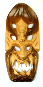 Philippine Wooden Mask Wall Decor Fangs Vintage 10 1/2" Wood Hand Carved