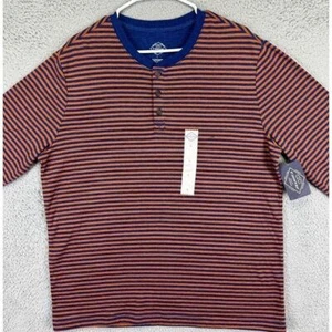 St. Johns Bay Henley Shirt Adult Large Orange Blue Stripes Long Sleeve Mens NEW - Picture 1 of 7