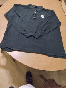 Vintage XL Antigua Black Pittsburgh Steelers Long Sleeve Polo Shirt, Golf 